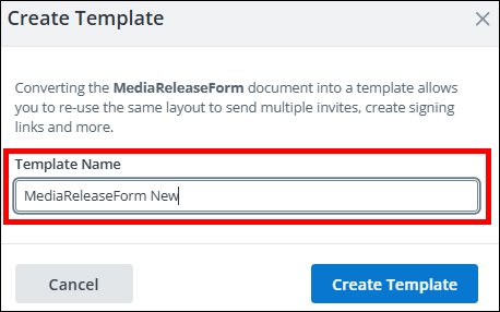 Create Template window